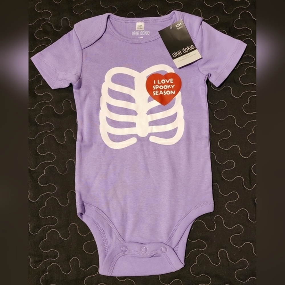 Okie Dokie‎ Halloween Skeleton Onesie Bodysuit Purple NWT Size 12 Months
